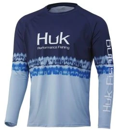 Huk Salt Stripe Pursuit Long Sleeve Shirt - Deep Ocean Blue - Large