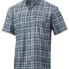 Huk Tide Point Fish Plaid Short Sleeve Shirt -Fishing Equipment Discount Store huk tide point fish plaid short sleeve shirt 35565.1651422499