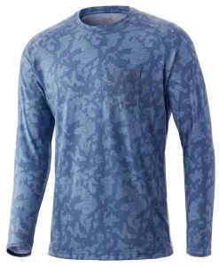 Huk Waypoint Running Lakes Long Sleeve Shirt - Titanium Blue - Medium